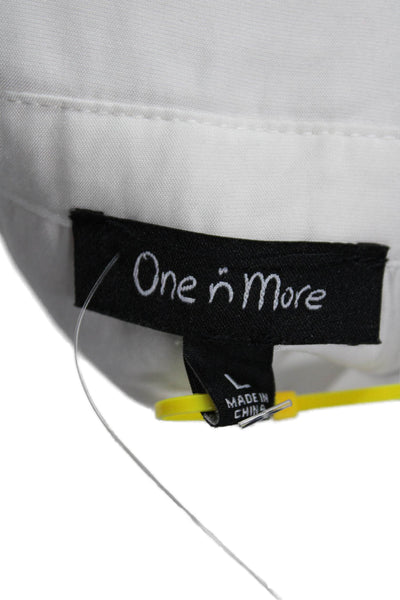 One N More Womens Short Sleeve Collared Mini Shirt Dress White Cotton Size Large