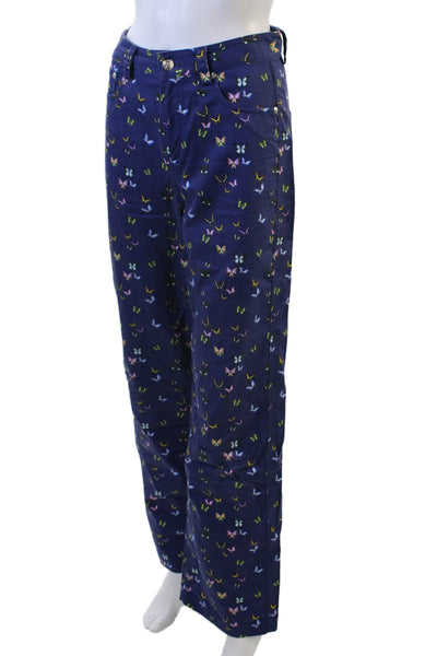 Terez Womens Textured Zip Button Printed Wide Leg Pants Blue Size XS