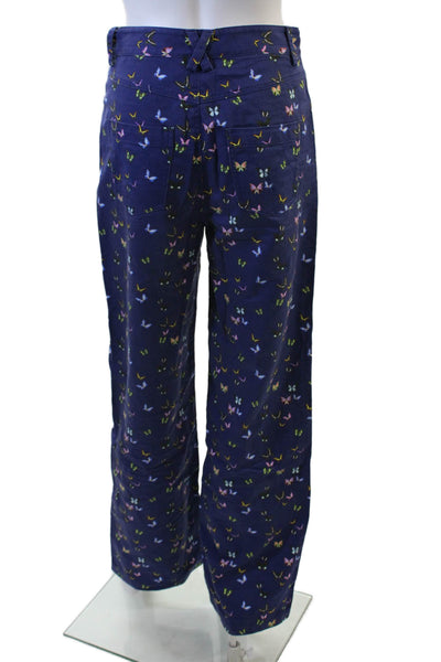 Terez Womens Textured Zip Button Printed Wide Leg Pants Blue Size XS