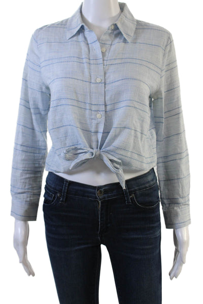 Solid & Striped Womens Cotton Long Sleeve Striped Blouse Blue Size S