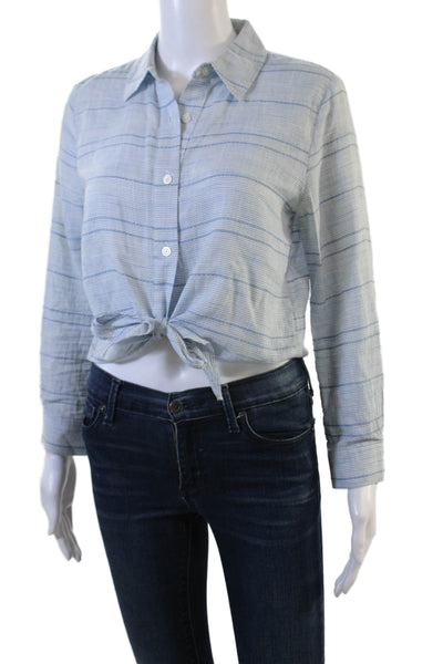 Solid & Striped Womens Cotton Long Sleeve Striped Blouse Blue Size S