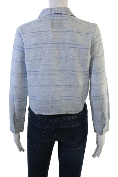 Solid & Striped Womens Cotton Long Sleeve Striped Blouse Blue Size S