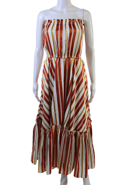 Love Binetti Womens Striped Tiered Strapless Maxi Dress Orange Size S