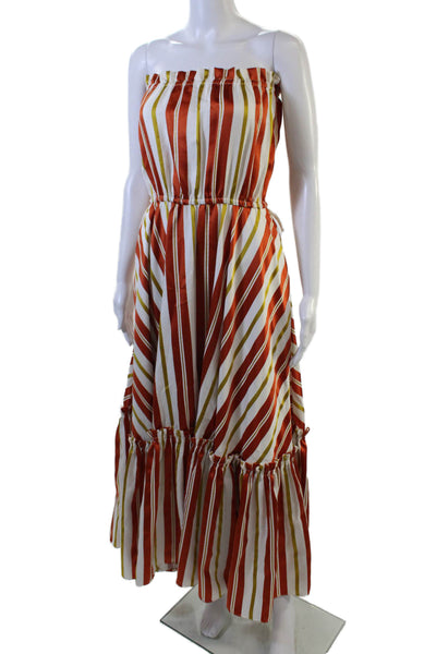 Love Binetti Womens Striped Tiered Strapless Maxi Dress Orange Size S