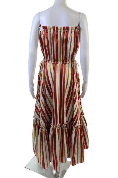 Love Binetti Womens Striped Tiered Strapless Maxi Dress Orange Size S