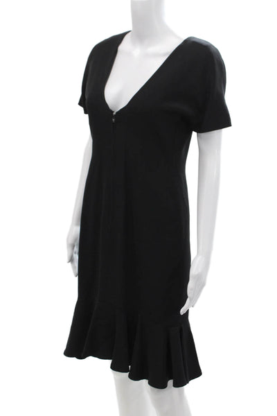 Oscar de la Renta Womens Short Sleeves V Neck Swing Dress Black Size Small