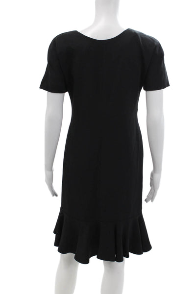 Oscar de la Renta Womens Short Sleeves V Neck Swing Dress Black Size Small
