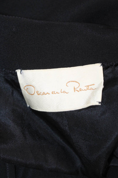 Oscar de la Renta Womens Short Sleeves V Neck Swing Dress Black Size Small