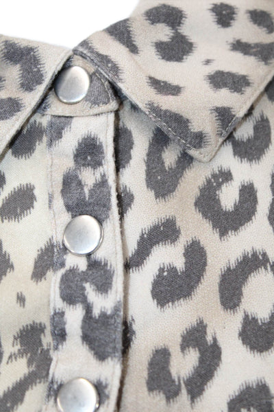 Chaser Womens Animal Print Button Down Romper Beige Brown Size Small