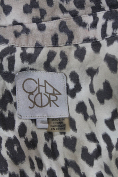 Chaser Womens Animal Print Button Down Romper Beige Brown Size Small