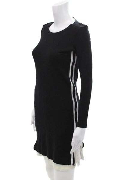 Akris Punto Womens Long Sleeves Sweater Dress Black White Wool Size 2