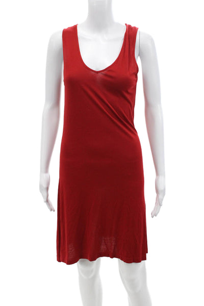 Eres Womens Sleeveless V Neck Knee Length Shirt Dress Red Size 8