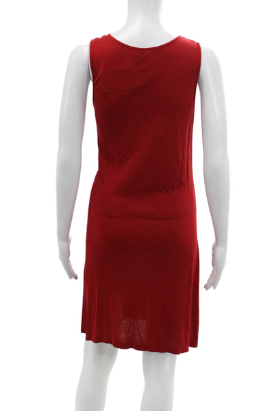 Eres Womens Sleeveless V Neck Knee Length Shirt Dress Red Size 8