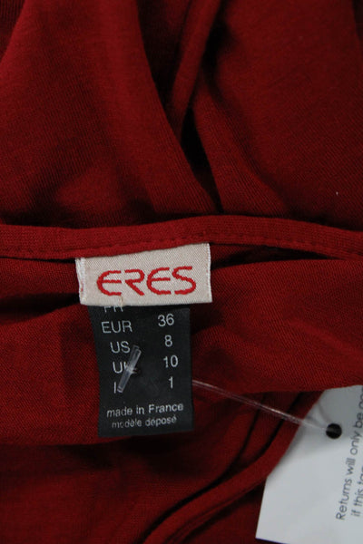 Eres Womens Sleeveless V Neck Knee Length Shirt Dress Red Size 8
