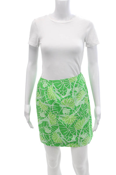 Lilly Pulitzer Womens Floral Print Mini Skirt Green White Cotton Size 2