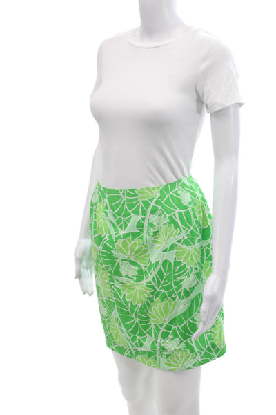 Lilly Pulitzer Womens Floral Print Mini Skirt Green White Cotton Size 2
