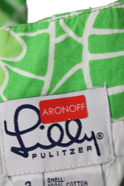 Lilly Pulitzer Womens Floral Print Mini Skirt Green White Cotton Size 2