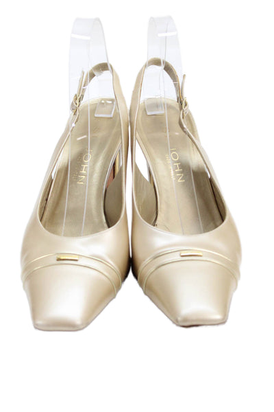 St. John Womens Patent Leather Gold Tone Slingbacks Pumps Beige Size 9 B