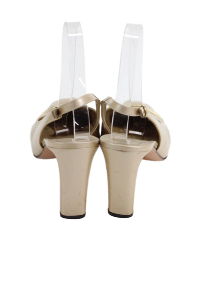 St. John Womens Patent Leather Gold Tone Slingbacks Pumps Beige Size 9 B