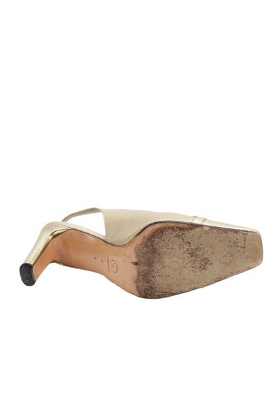 St. John Womens Patent Leather Gold Tone Slingbacks Pumps Beige Size 9 B