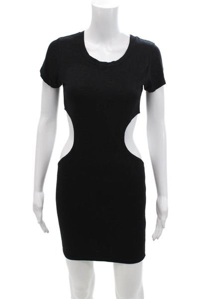 Indah Womens Crew Neck Cut Out Waist Short Sleeve Mini Dress Black Size XS