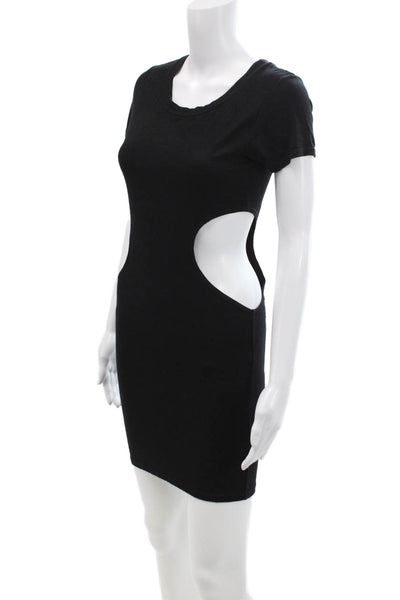 Indah Womens Crew Neck Cut Out Waist Short Sleeve Mini Dress Black Size XS