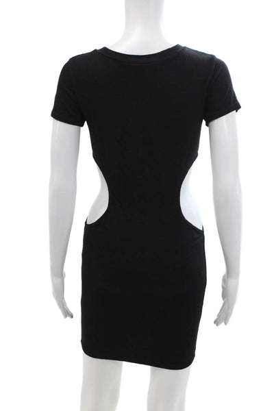 Indah Womens Crew Neck Cut Out Waist Short Sleeve Mini Dress Black Size XS