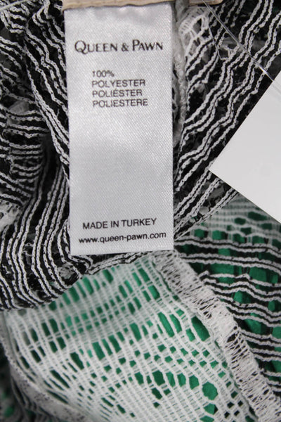 Queen & Pawn Womens Open Knit Printed Strapless Swim Cover Up Dress White Size S