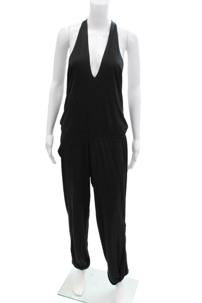 Alexis Womens Silk Halter Sleeveless Cuff Ankle Jumpsuit Black Size S
