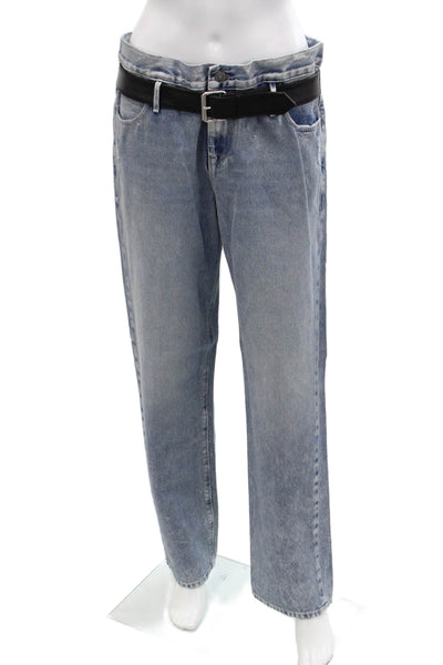 R+A Womens Metallic Belt High Rise Straight Leg Denim Jeans Blue Size S