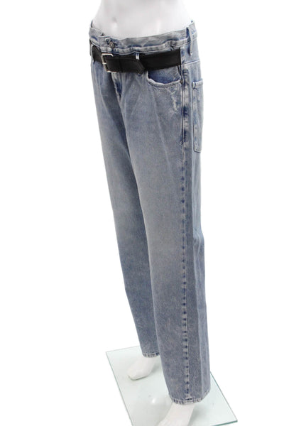 R+A Womens Metallic Belt High Rise Straight Leg Denim Jeans Blue Size S