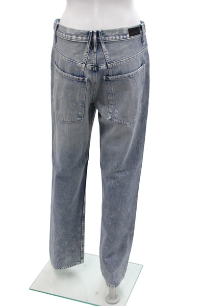 R+A Womens Metallic Belt High Rise Straight Leg Denim Jeans Blue Size S