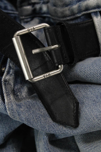 R+A Womens Metallic Belt High Rise Straight Leg Denim Jeans Blue Size S