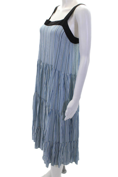 Carolina K Womens Striped Print Sleeveless Square Neck Tiered Dress Blue Size M