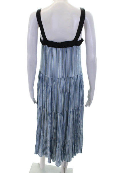 Carolina K Womens Striped Print Sleeveless Square Neck Tiered Dress Blue Size M