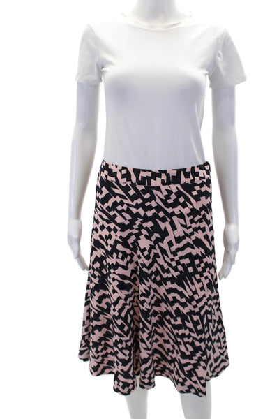 Les Copains Womens Silk Geometric Print Midi A-Line Skirt Pink Black Size 42