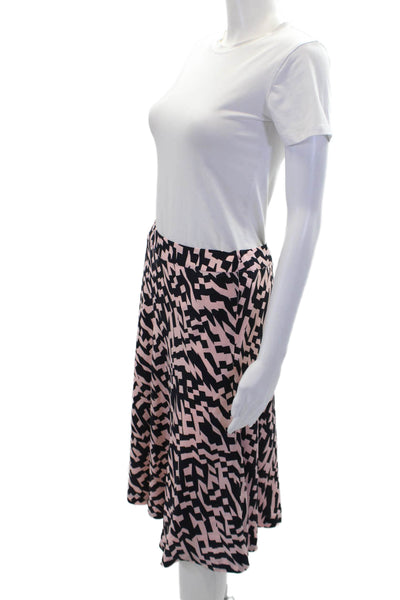 Les Copains Womens Silk Geometric Print Midi A-Line Skirt Pink Black Size 42