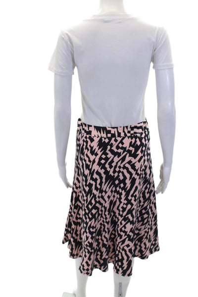 Les Copains Womens Silk Geometric Print Midi A-Line Skirt Pink Black Size 42