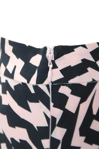 Les Copains Womens Silk Geometric Print Midi A-Line Skirt Pink Black Size 42