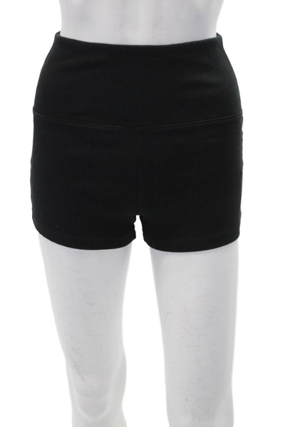 Skin Womens Cotton High Waisted Ribbed Casual Shorts Solid Black Size 0