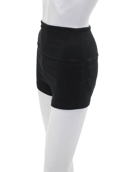 Skin Womens Cotton High Waisted Ribbed Casual Shorts Solid Black Size 0