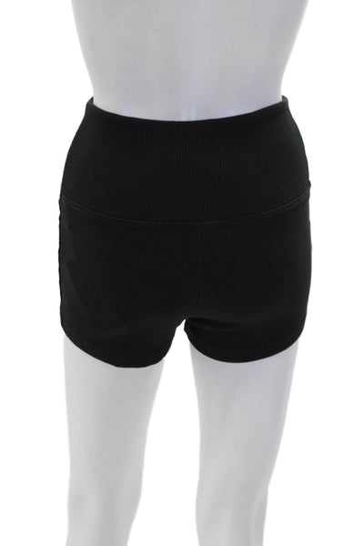 Skin Womens Cotton High Waisted Ribbed Casual Shorts Solid Black Size 0