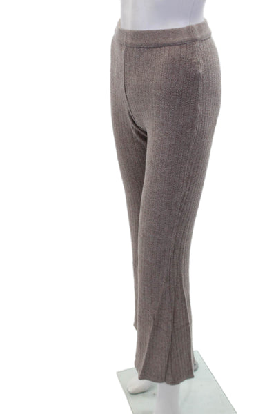 Zara Womens Ribbed Long Sleeve Collared Crop Top & Pants Set Beige Size M