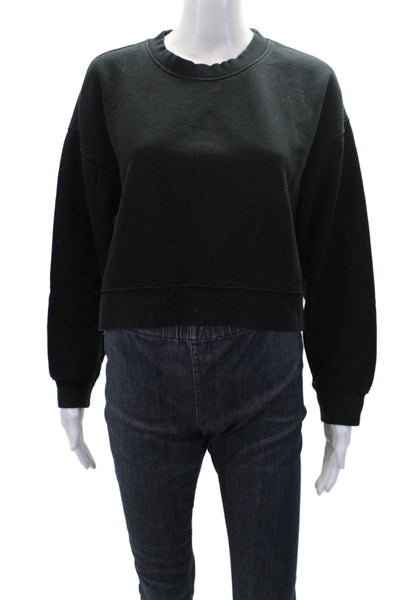 Zara Womens Cotton Crew Neck Long Sleeve Cropped Sweatshirt Black Size S