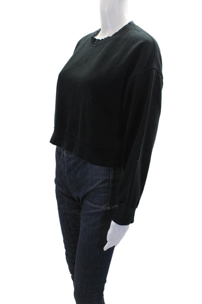 Zara Womens Cotton Crew Neck Long Sleeve Cropped Sweatshirt Black Size S