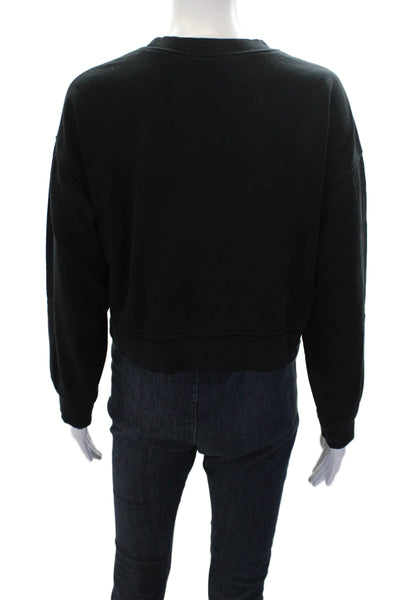 Zara Womens Cotton Crew Neck Long Sleeve Cropped Sweatshirt Black Size S