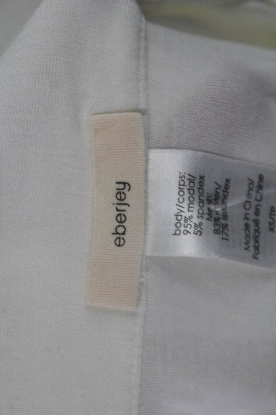 Eberjey Womens Collared V-Neck Short Sleeve Sheer Mesh Ruffle Top White Size XS