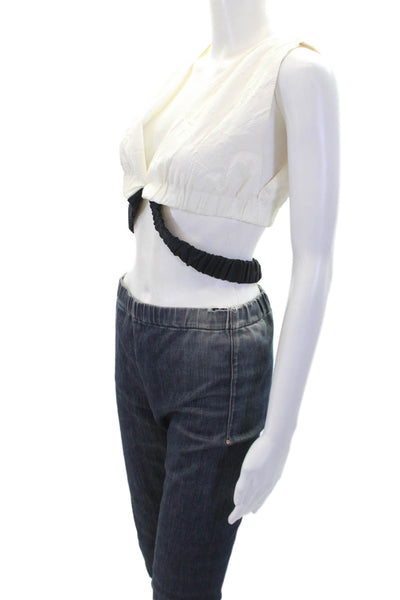 Thakoon Womens Sleeveless V Neck Wrap Crop Top White Size M