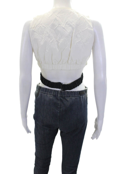 Thakoon Womens Sleeveless V Neck Wrap Crop Top White Size M