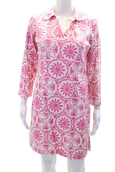 Melly M Dress Long Sleeve Collared V Neck Floral Dress Pink Size 6